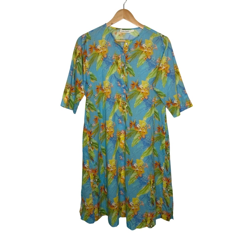 Roller Rabbit Birds of Paradise Cotton Popover Cover Up Tunic Dress S Resortwear